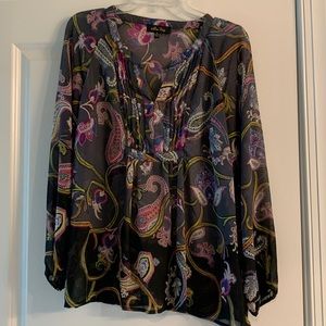 Melissa Paige blouse, medium, grey with pink and other colors